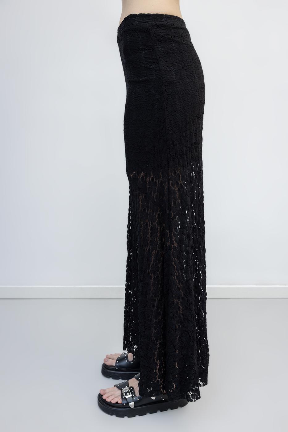 Flounced Lace Midi Skirt Black