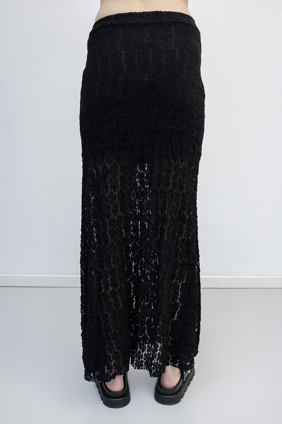 Flounced Lace Midi Skirt Black