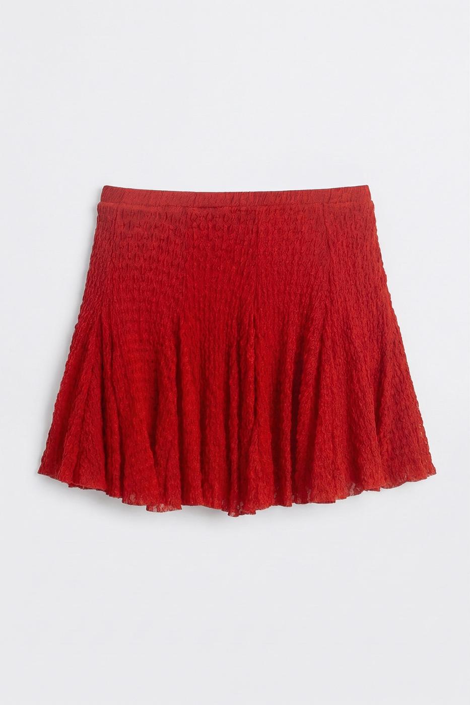 Flounced Lace Mini Short Skirt Red