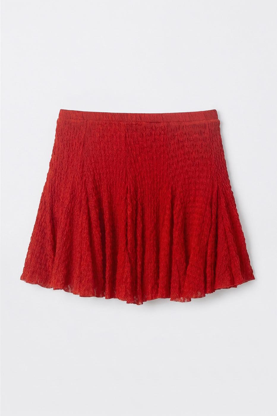 Flounced Lace Mini Short Skirt Red
