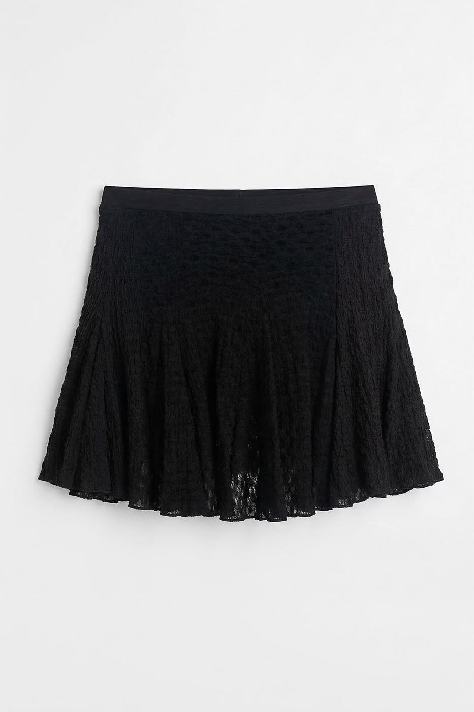 Flounced Lace Mini Short Skirt Black