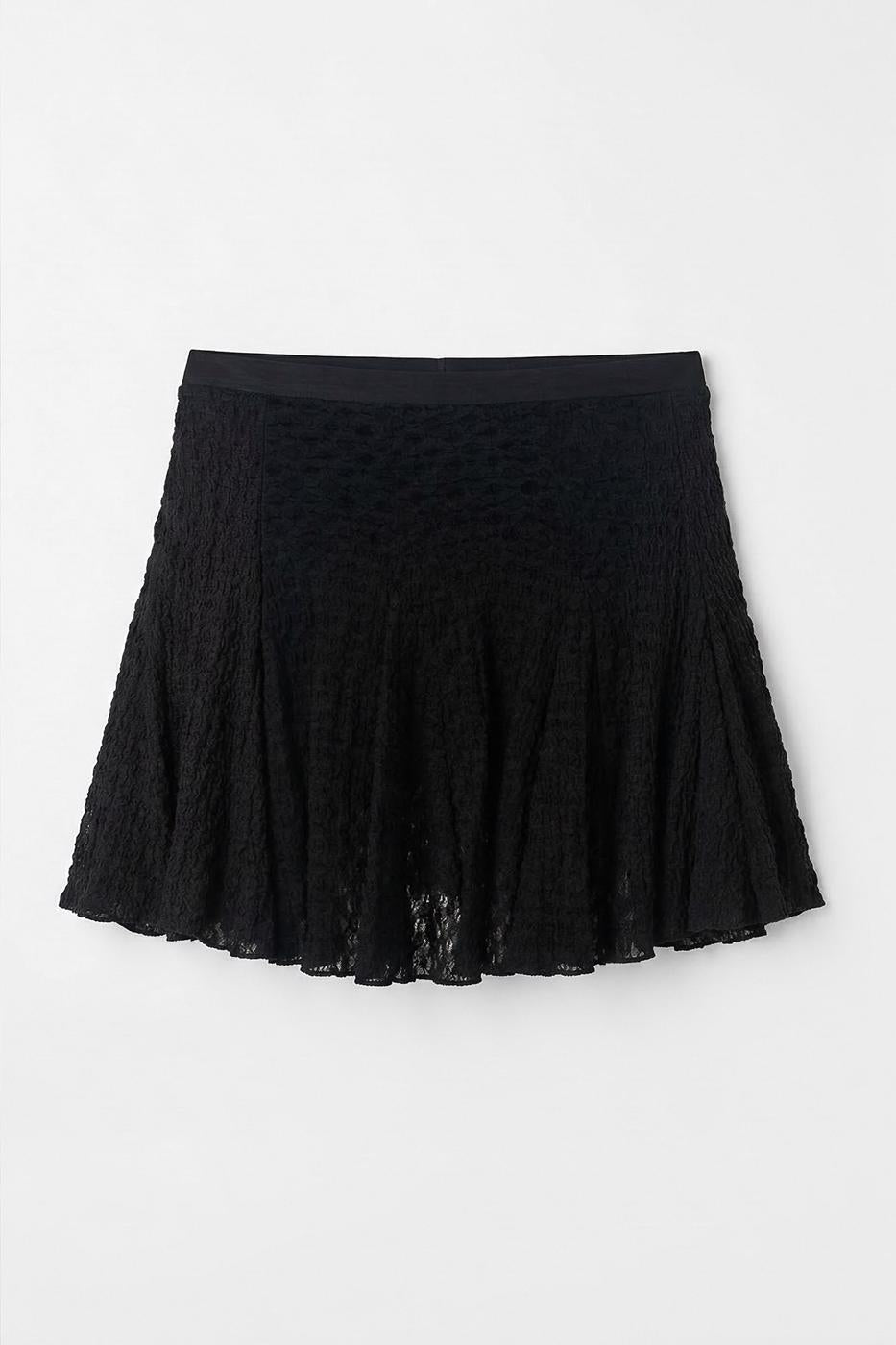 Flounced Lace Mini Short Skirt Black
