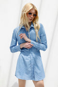 Shirt Dress with Flounce Skirt Detail Blue