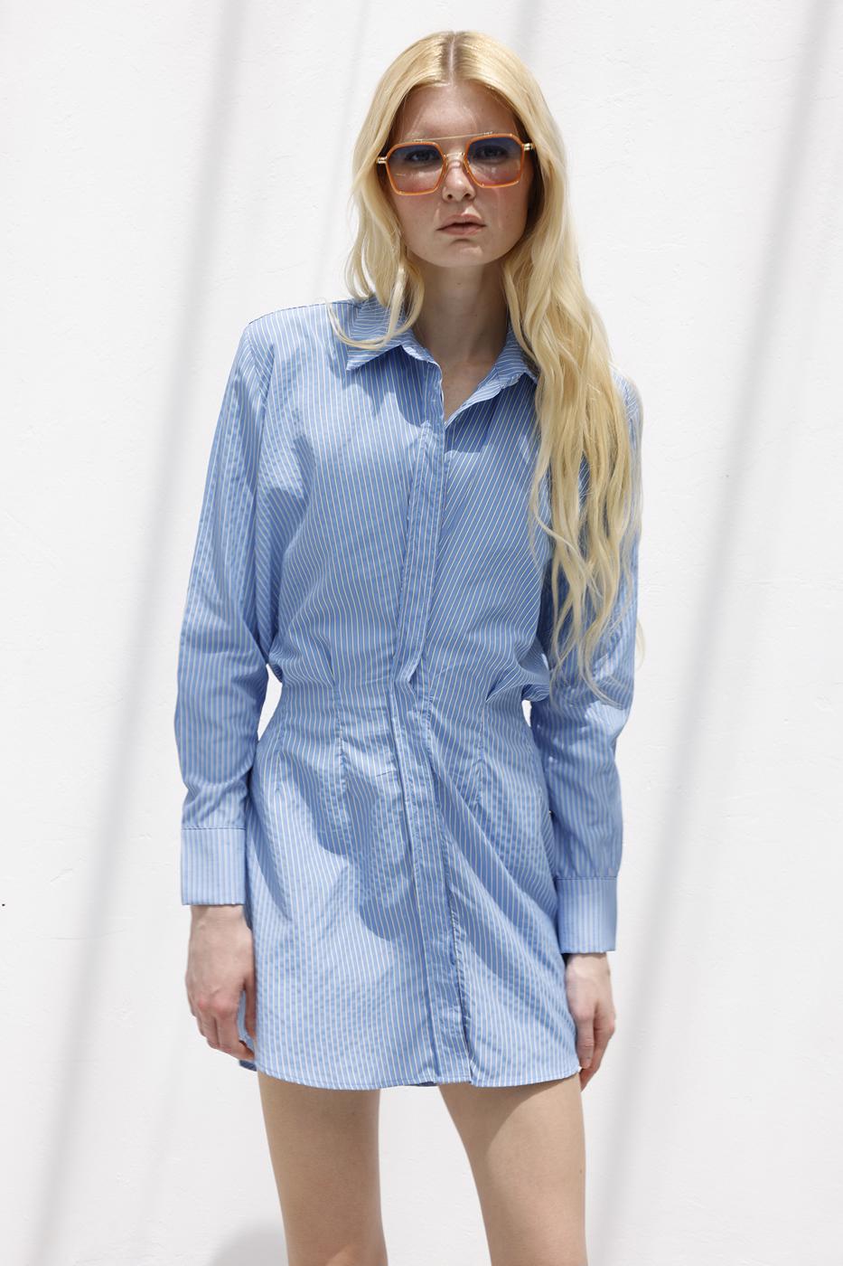 Shirt Dress with Flounce Skirt Detail Blue