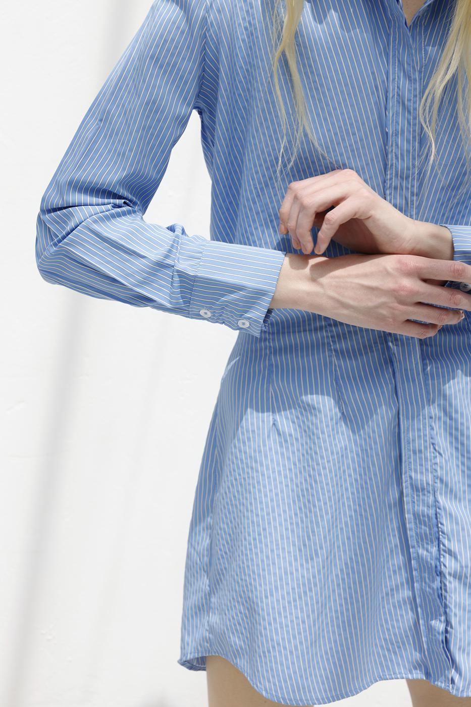 Shirt Dress with Flounce Skirt Detail Blue