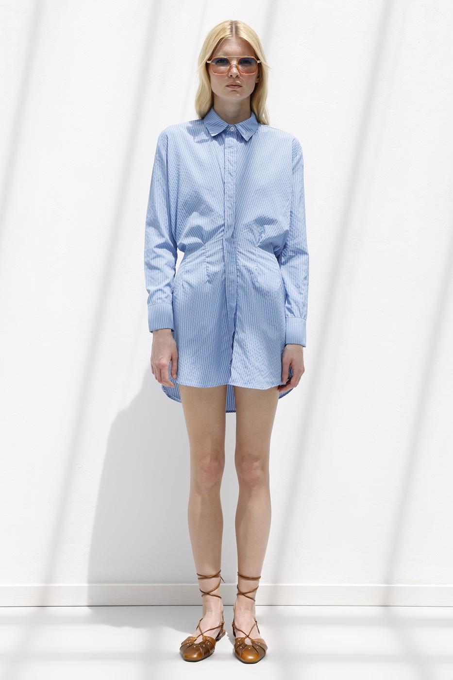 Shirt Dress with Flounce Skirt Detail Blue