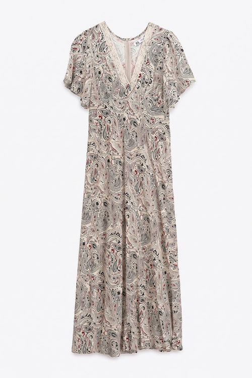 Ruffled Midi Dress Beige