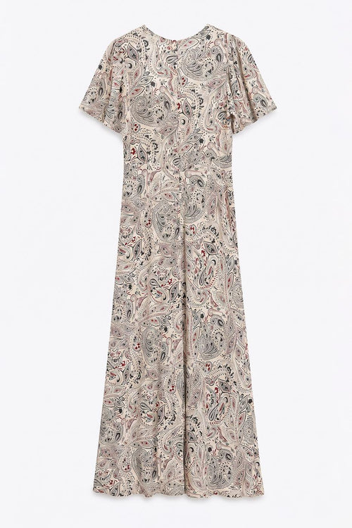 Ruffled Midi Dress Beige