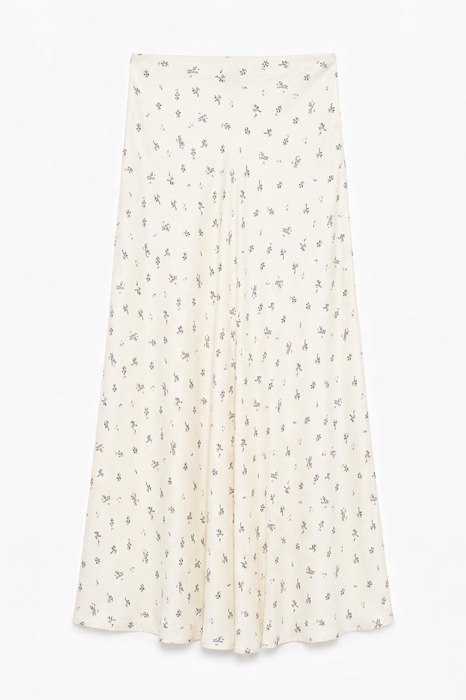 Ruffled Satin Maxi Skirt Ecru