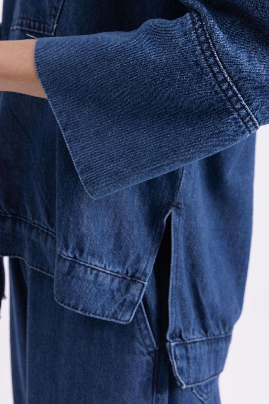 Collar Detailed Denim Blouse Navy