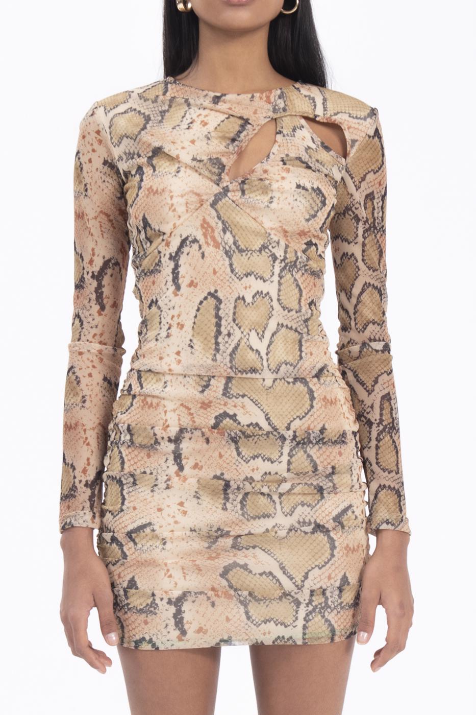 Cut out collar mini dress Beige