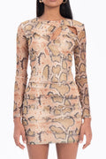 Cut out collar mini dress Beige