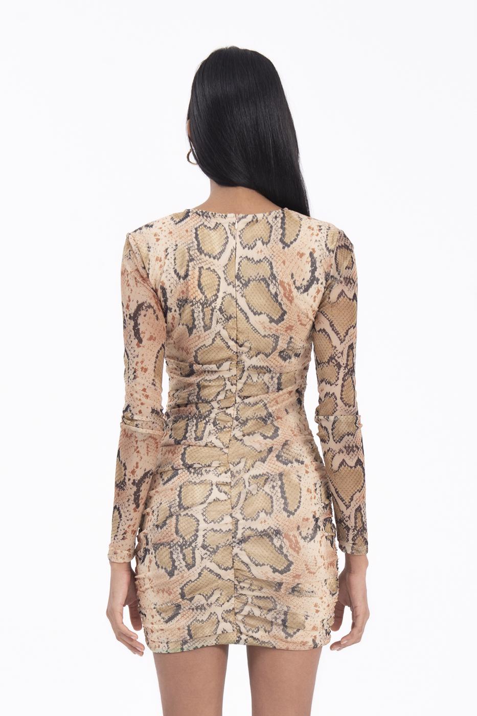 Cut out collar mini dress Beige