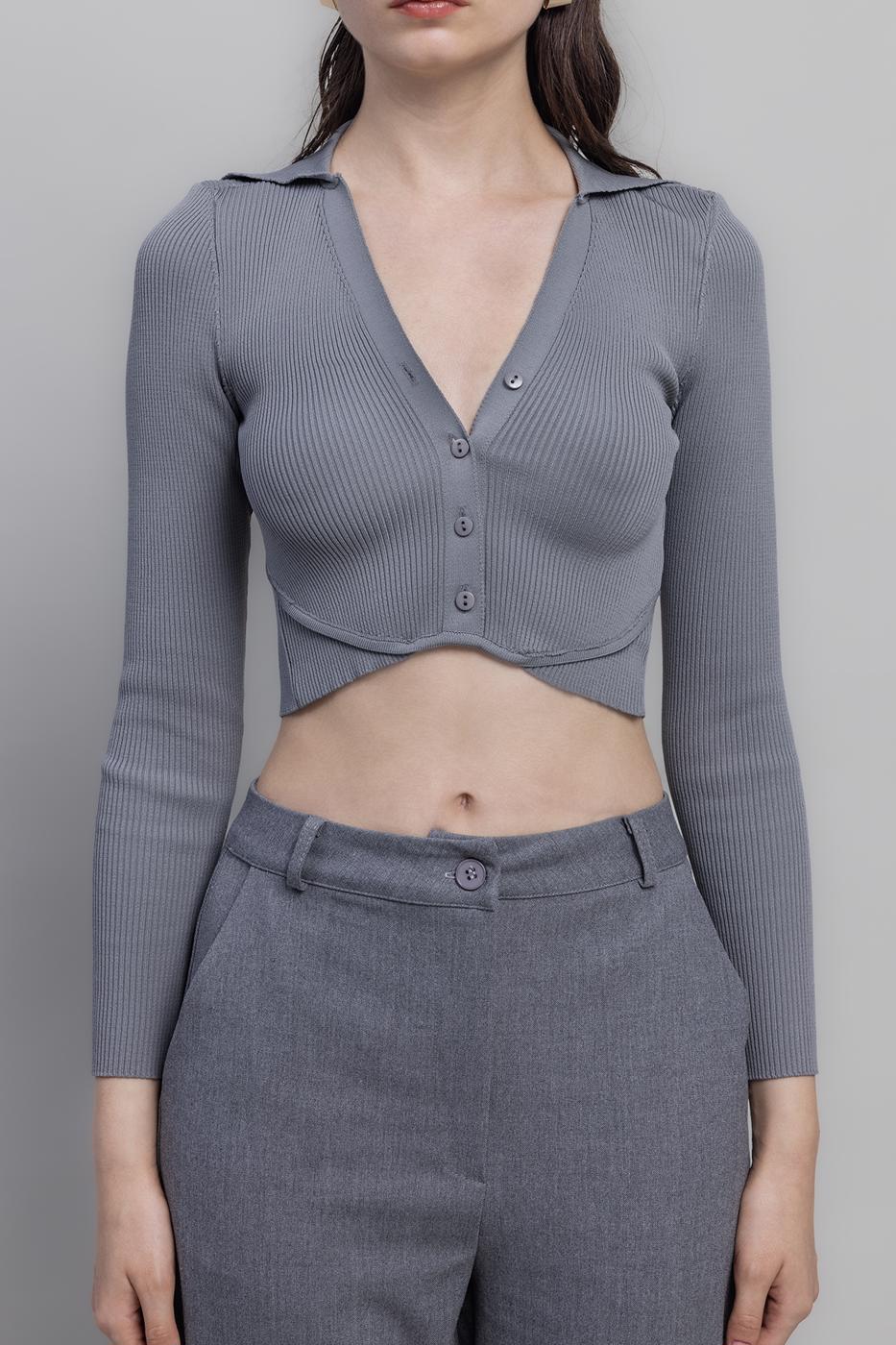 Collared Crop Top Grey