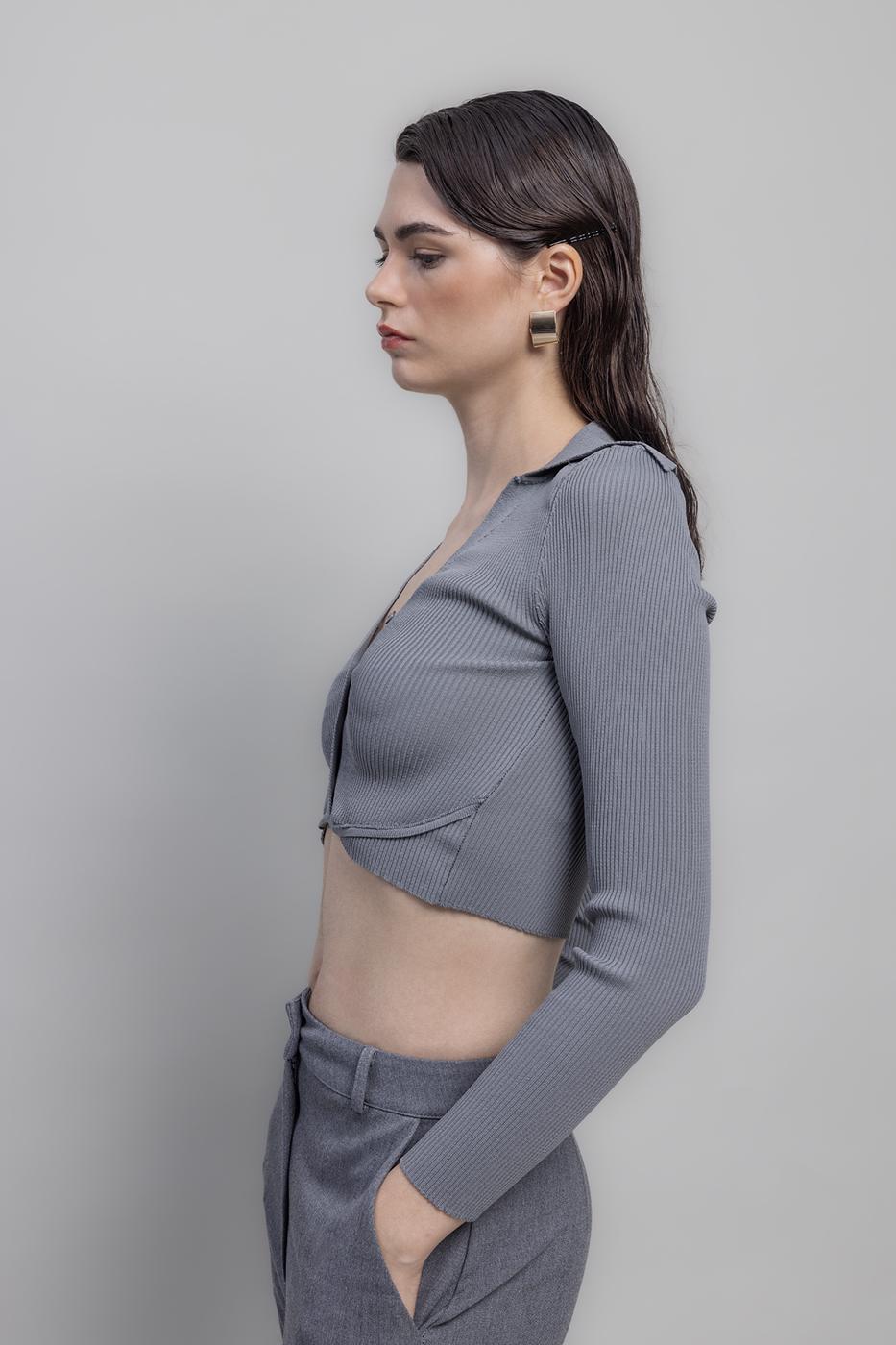 Collared Crop Top Grey