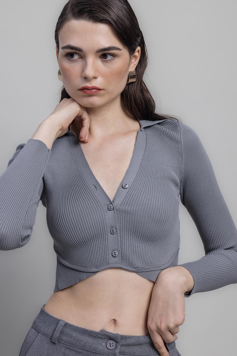 Collared Crop Top Grey