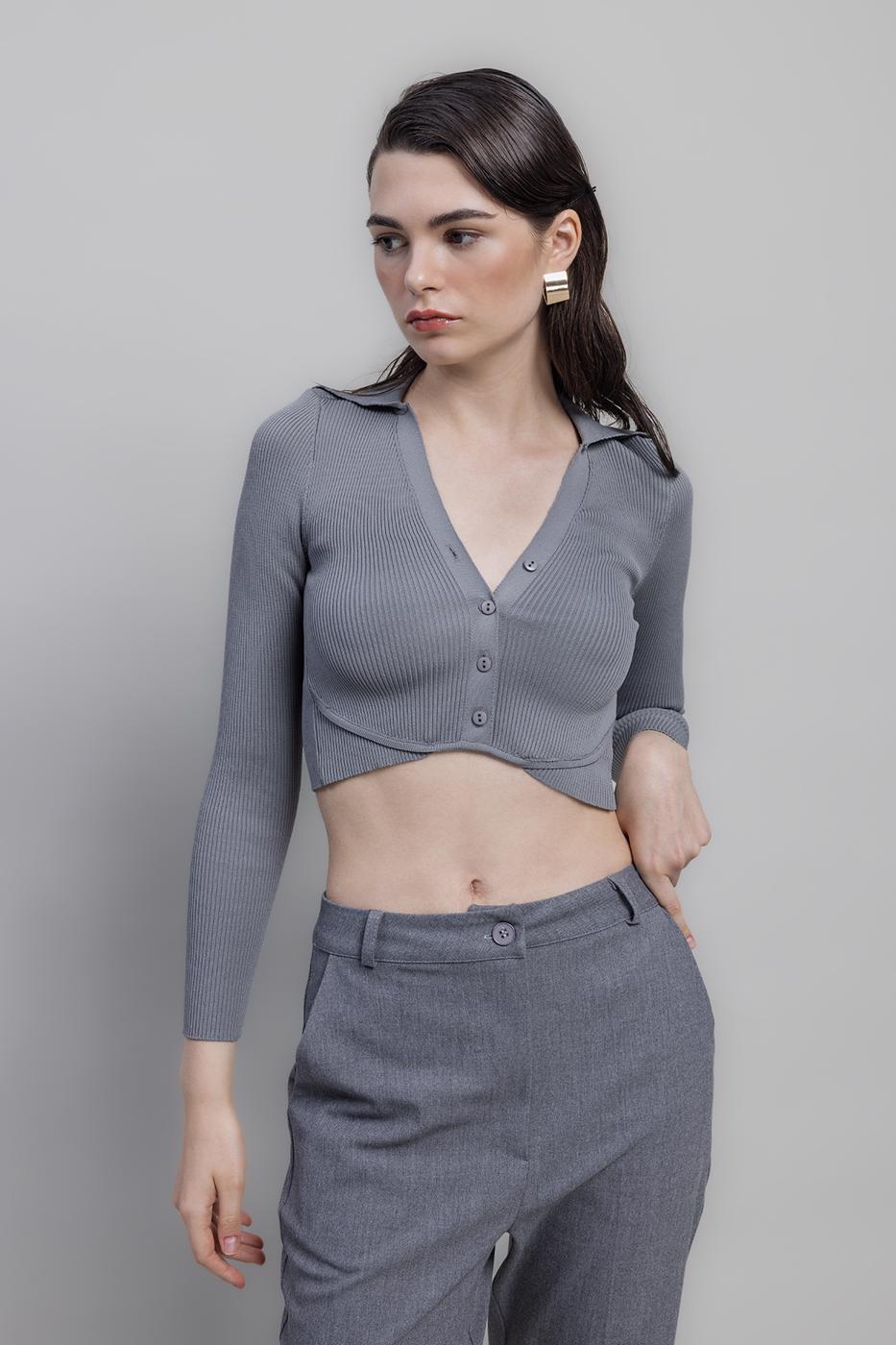 Collared Crop Top Grey