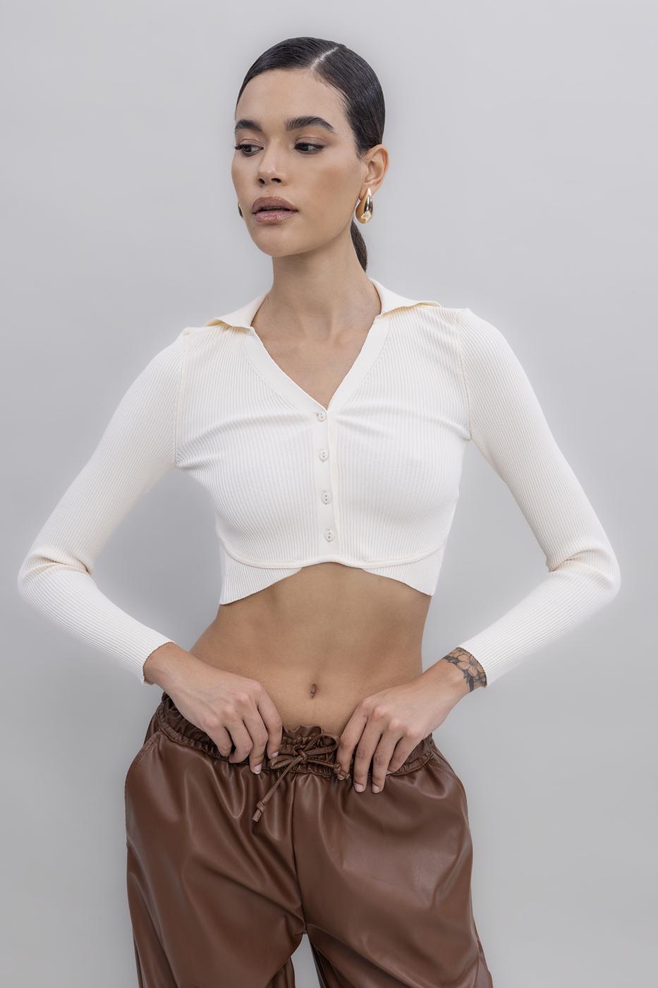 Collared Crop Top Cream