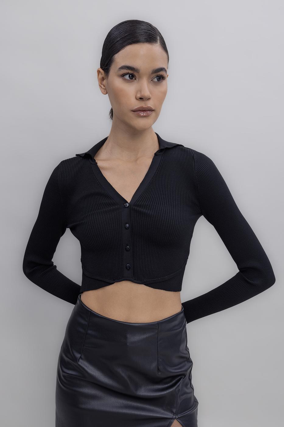 Collared Crop Top Black