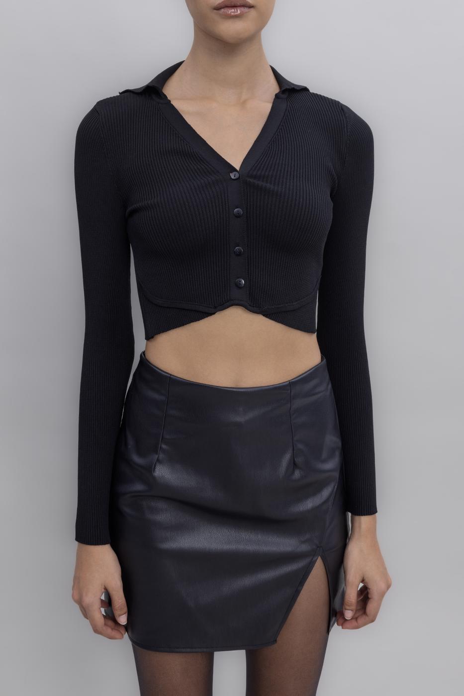 Collared Crop Top Black