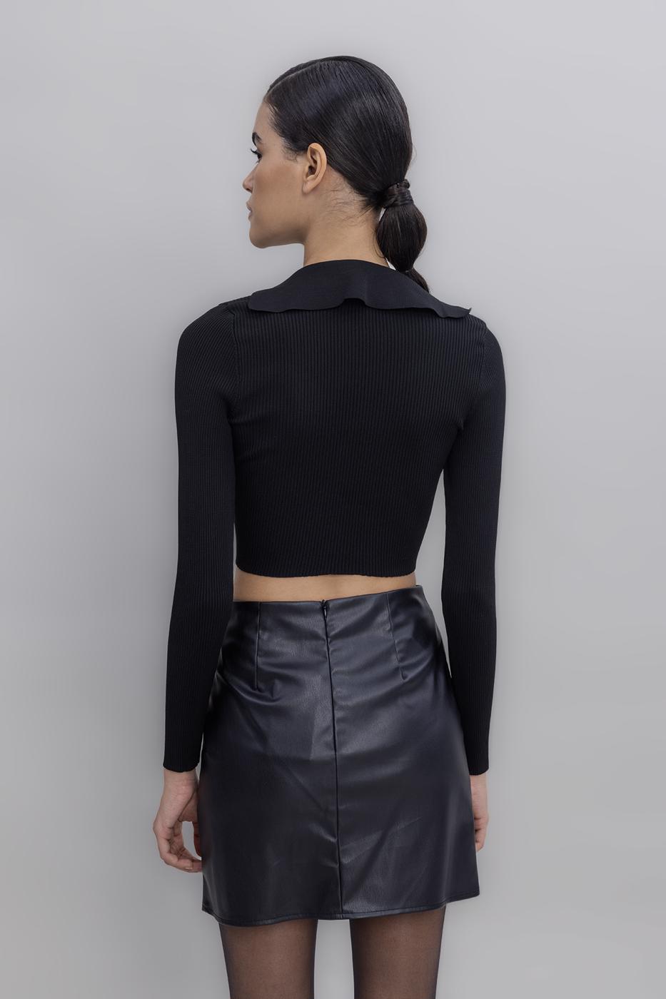 Collared Crop Top Black