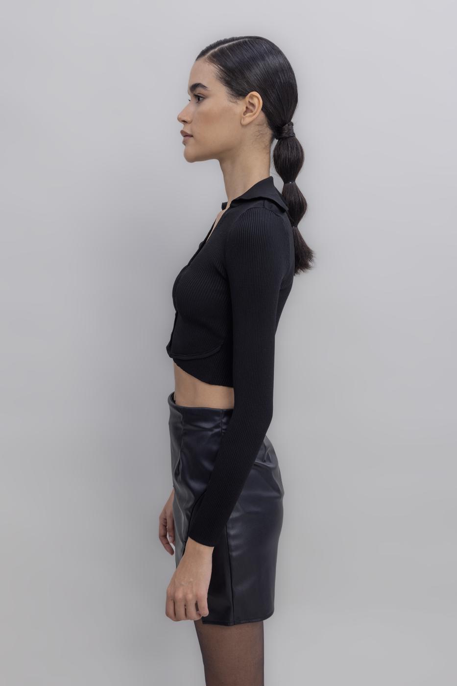 Collared Crop Top Black