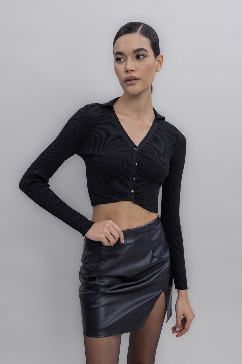 Collared Crop Top Black