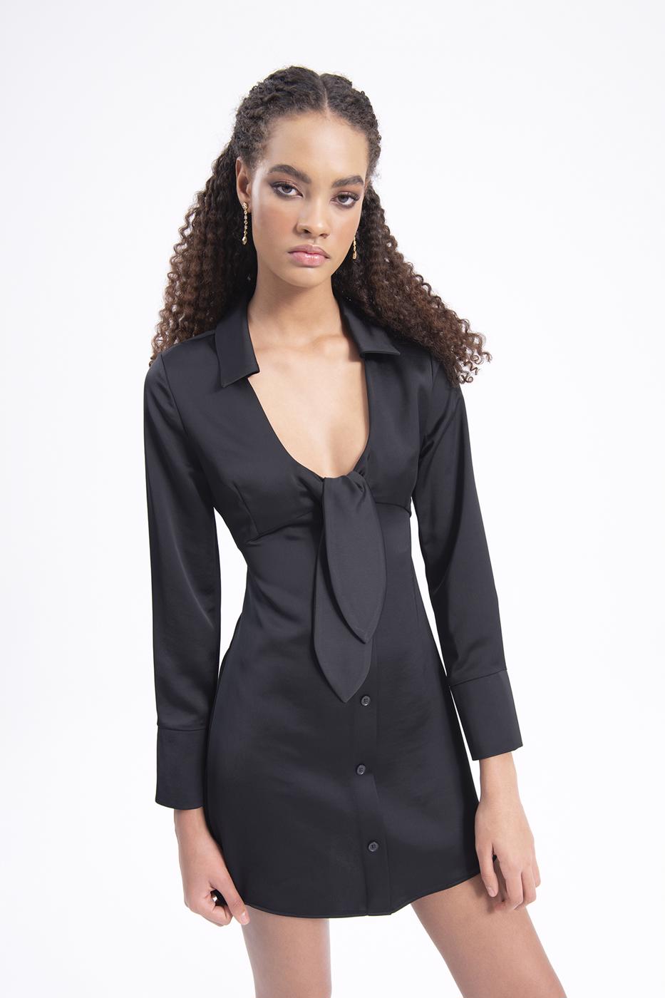 Collar detailed mini dress Black