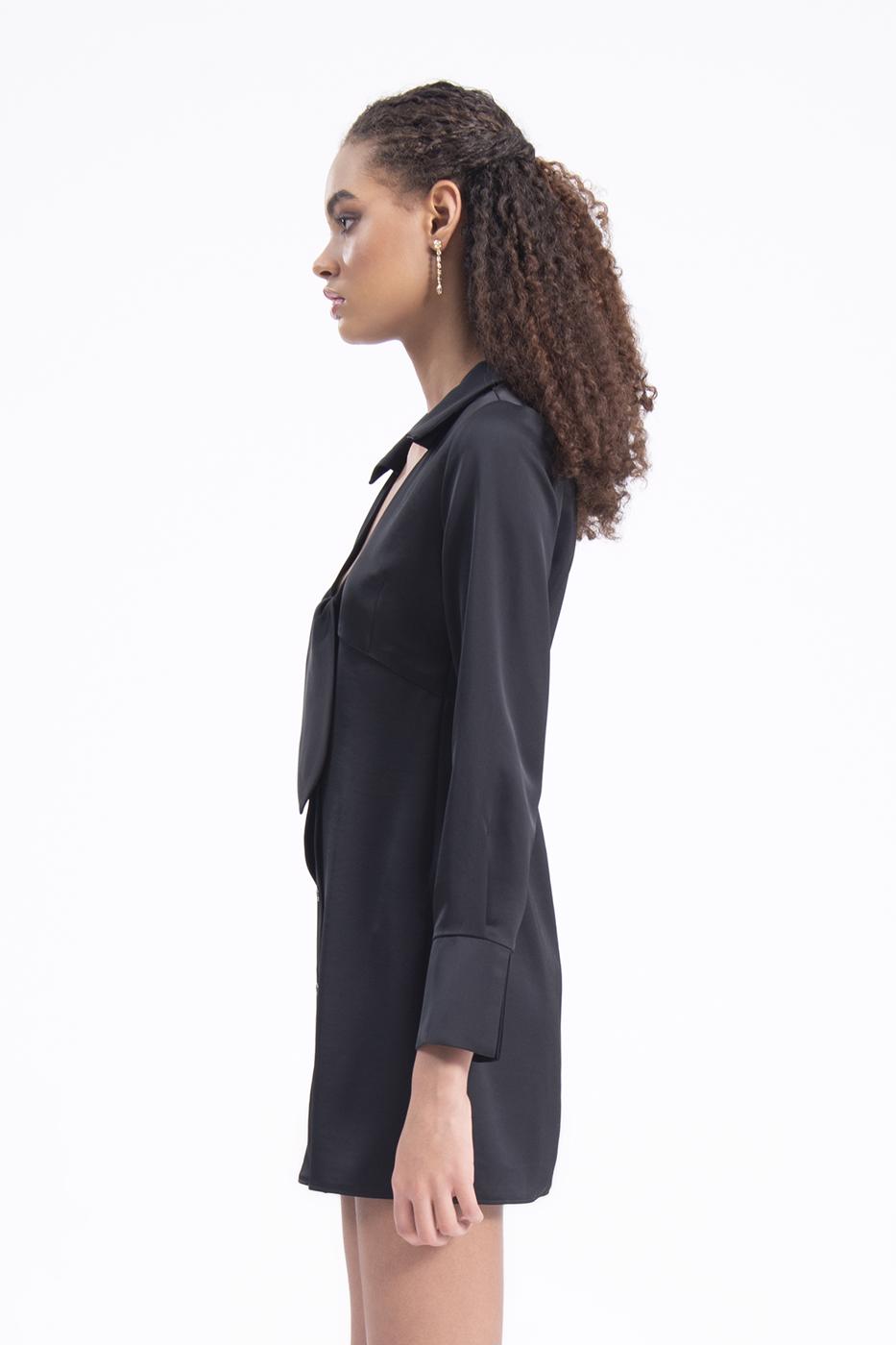 Collar detailed mini dress Black