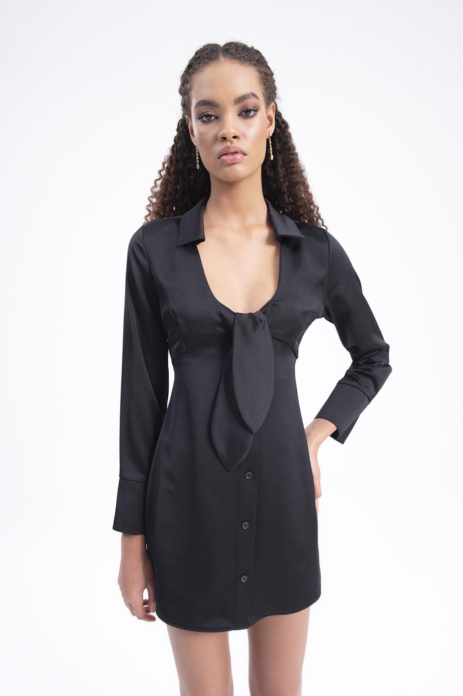 Collar detailed mini dress Black