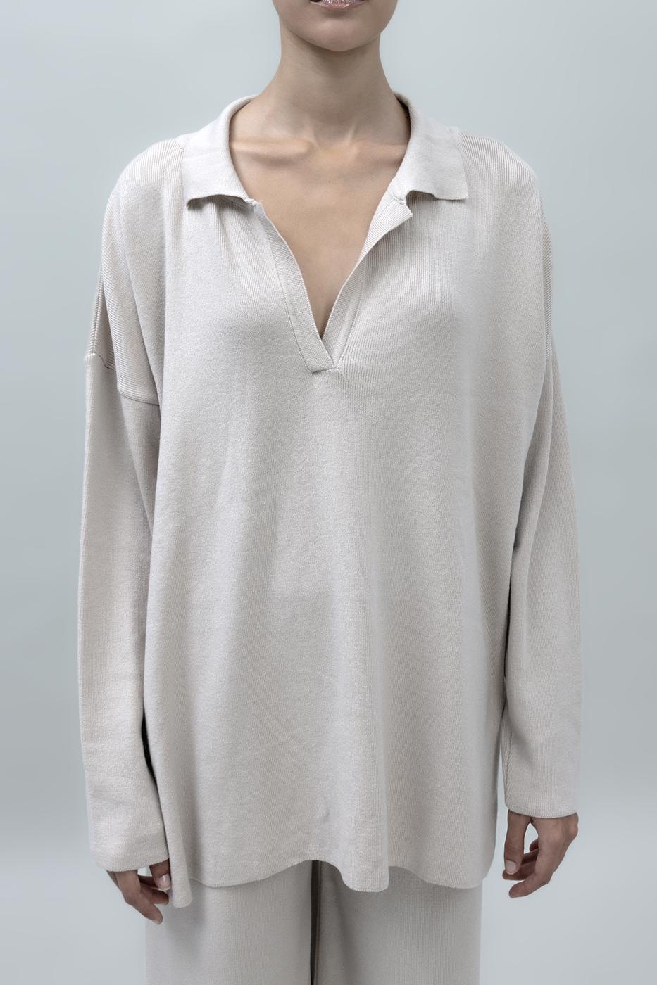 Shirt Collar Oversize Knit Pullover Beige