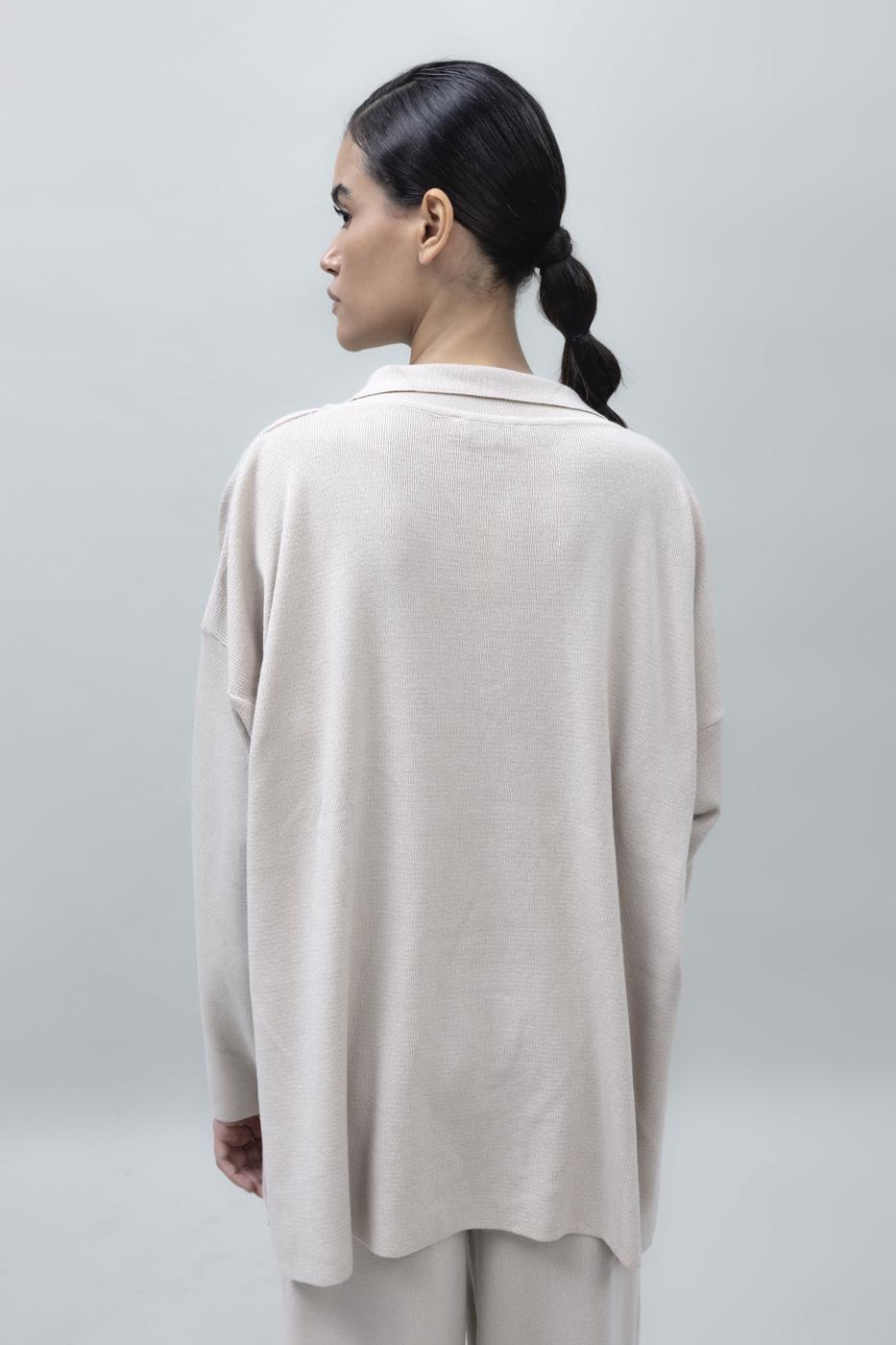 Shirt Collar Oversize Knit Pullover Beige