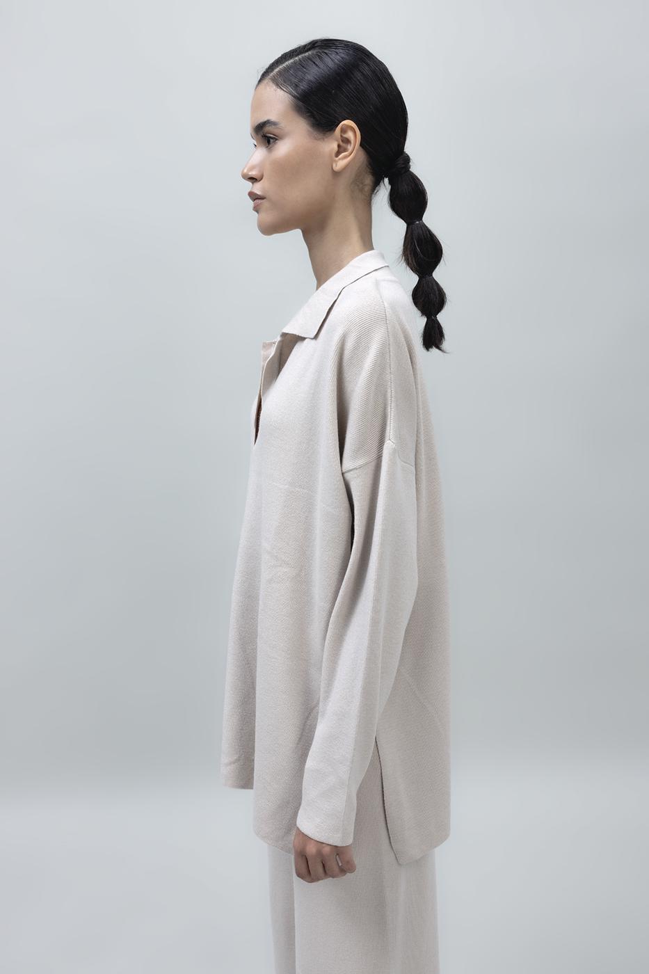 Shirt Collar Oversize Knit Pullover Beige