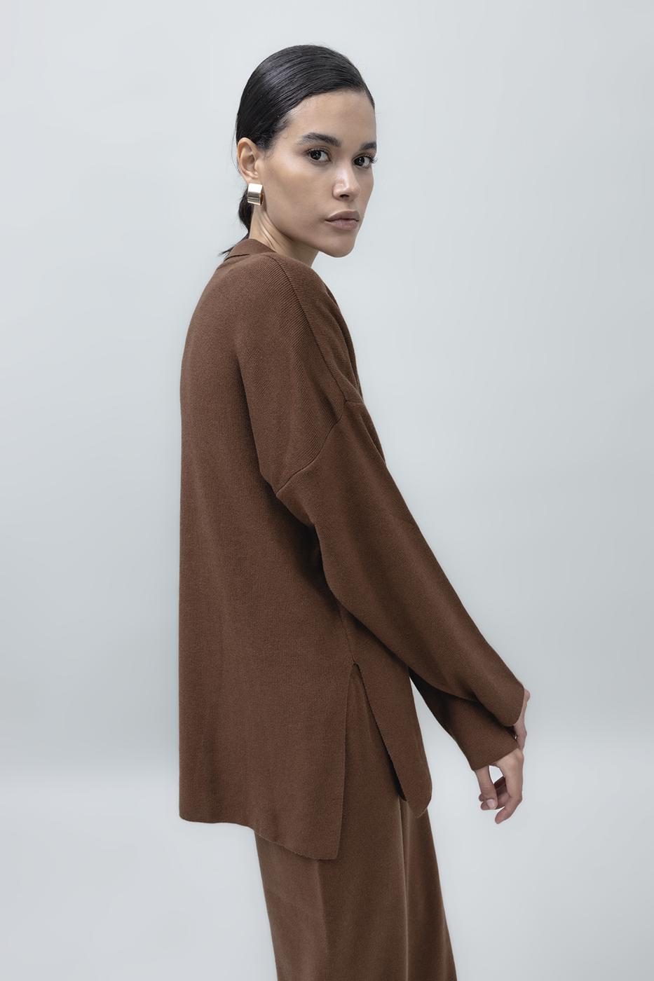 Shirt Collar Oversize Knit Pullover Brown