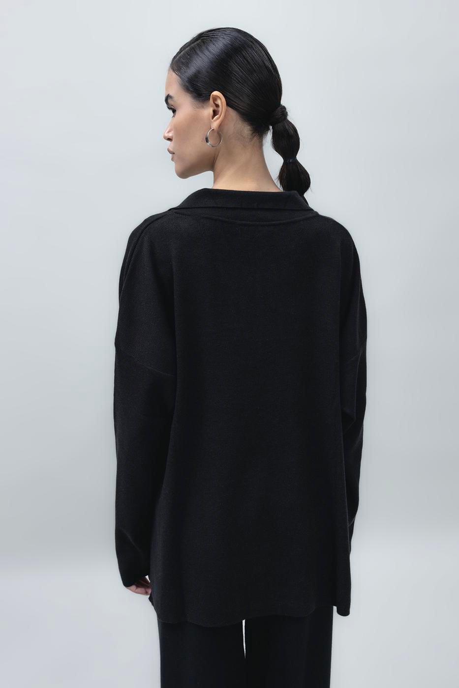Shirt Collar Oversize Knit Pullover Black