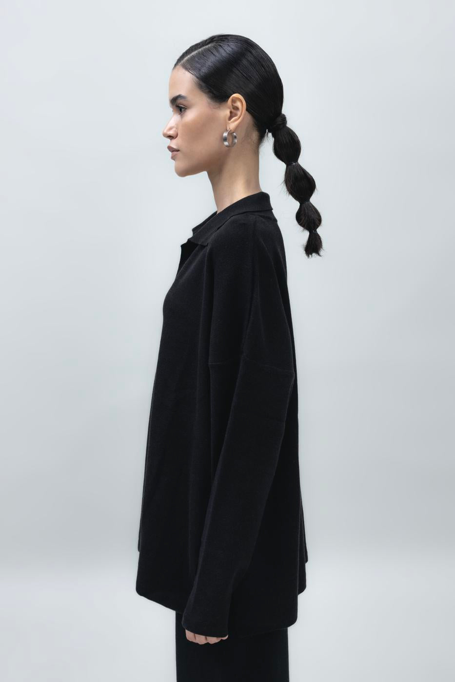 Shirt Collar Oversize Knit Pullover Black