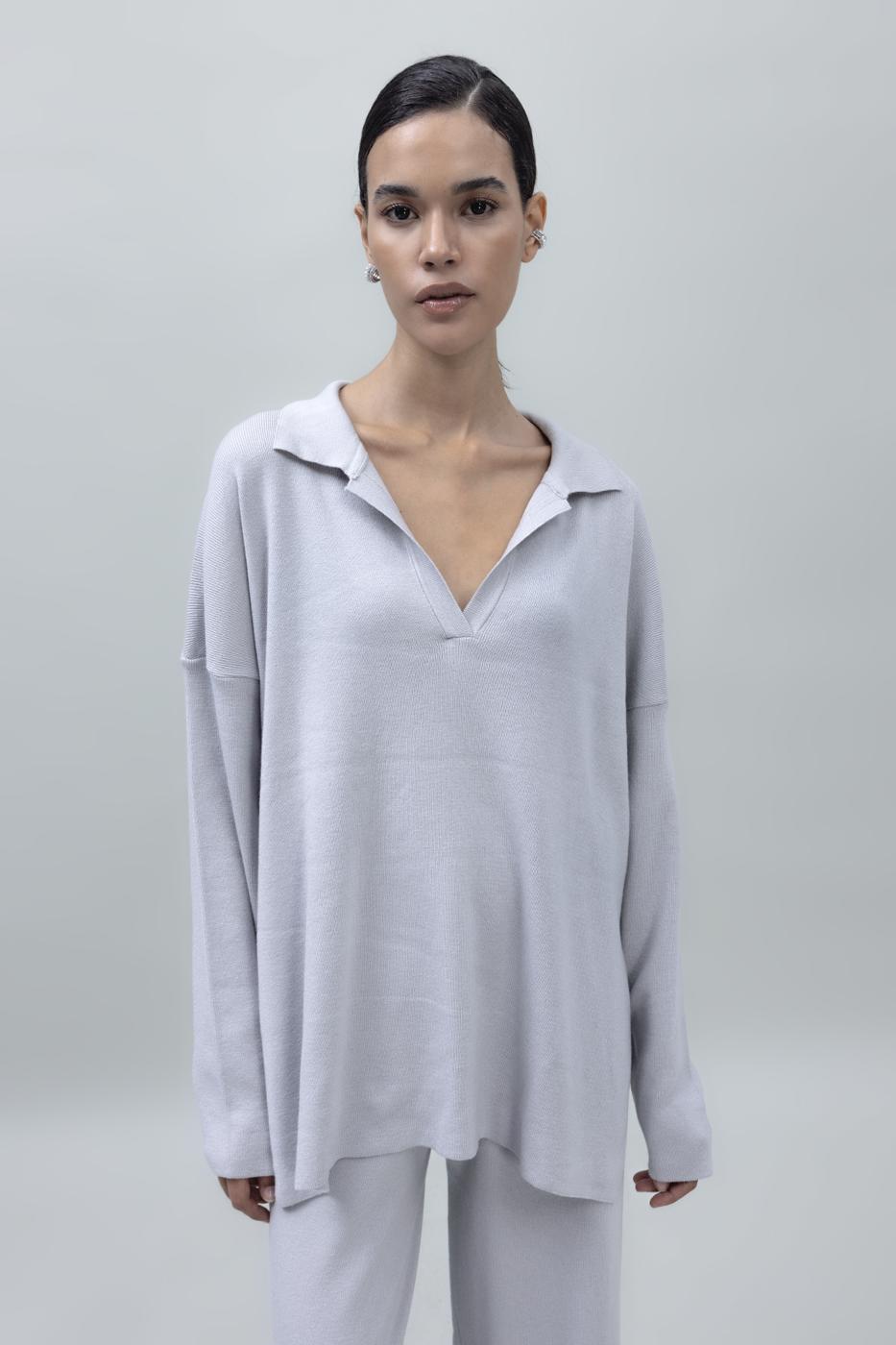 Shirt Collar Oversize Knit Pullover Stone