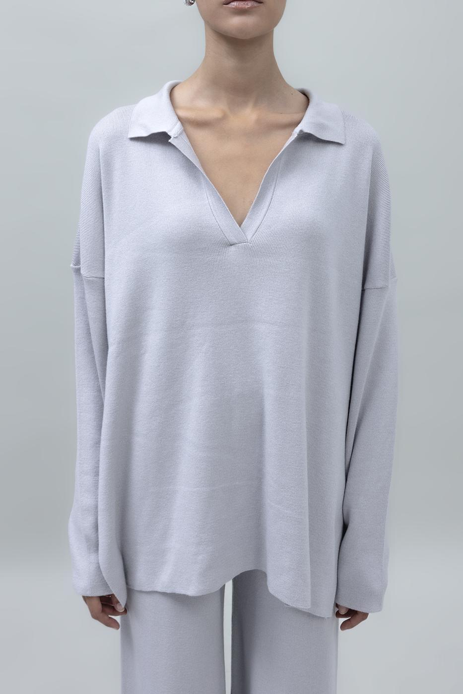 Shirt Collar Oversize Knit Pullover Stone