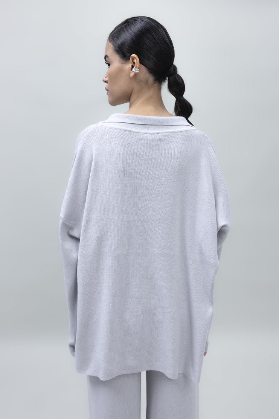 Shirt Collar Oversize Knit Pullover Stone