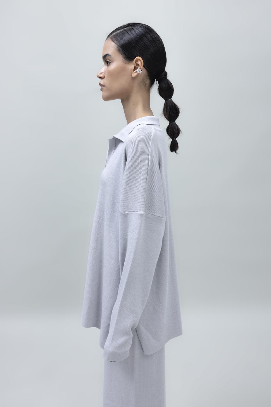 Shirt Collar Oversize Knit Pullover Stone