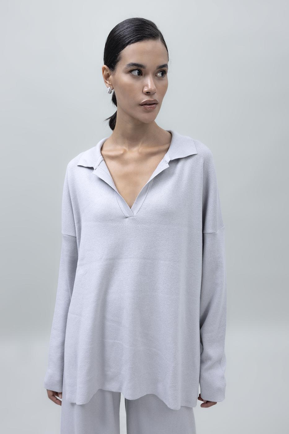 Shirt Collar Oversize Knit Pullover Stone