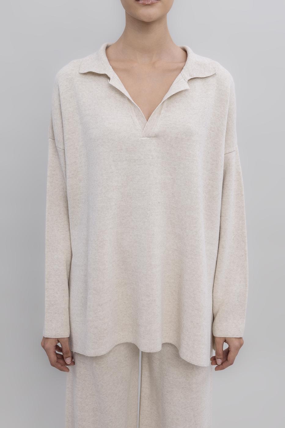 Shirt Collar Oversized Knit Pullover Ecru