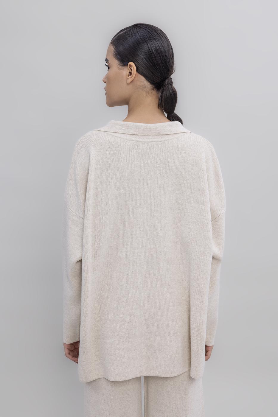 Shirt Collar Oversized Knit Pullover Ecru