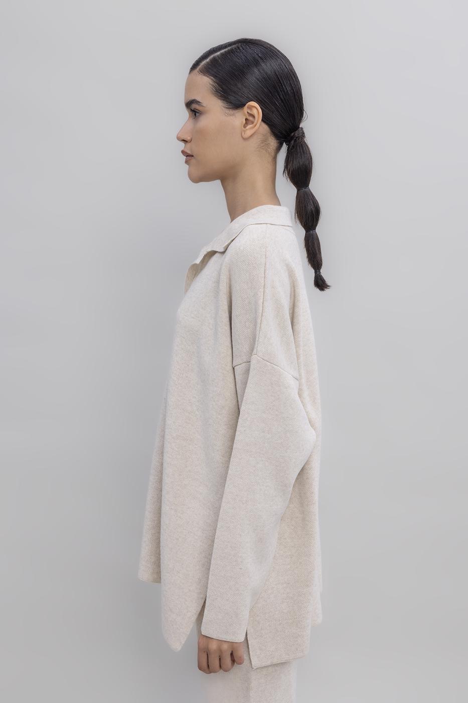 Shirt Collar Oversized Knit Pullover Ecru