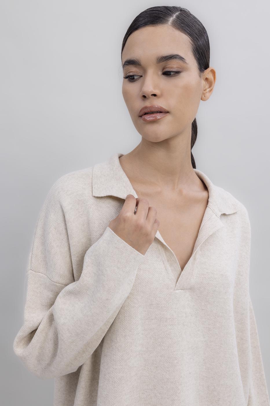 Shirt Collar Oversized Knit Pullover Ecru