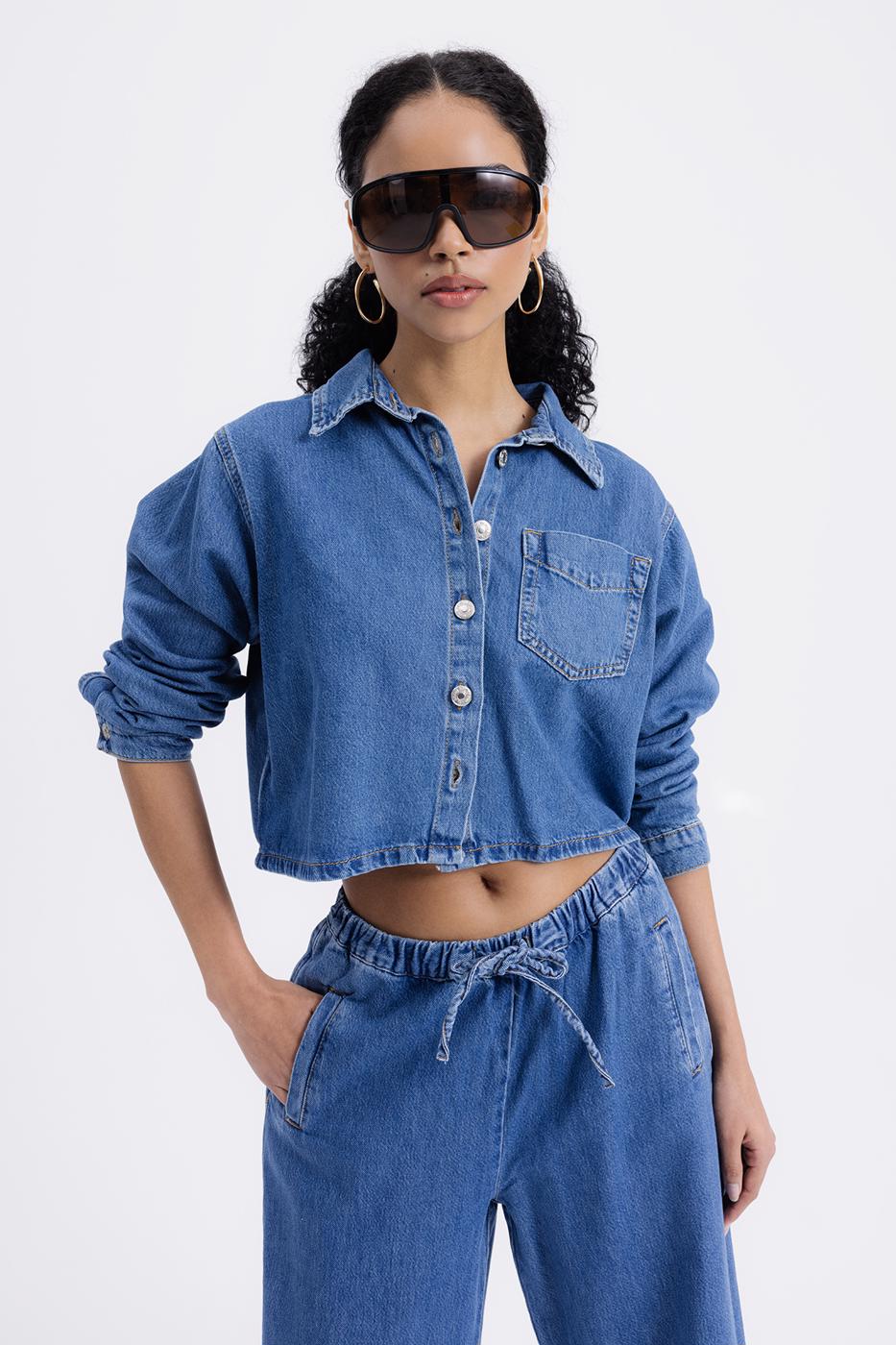Denim Shirt with Patch Pocket Navy