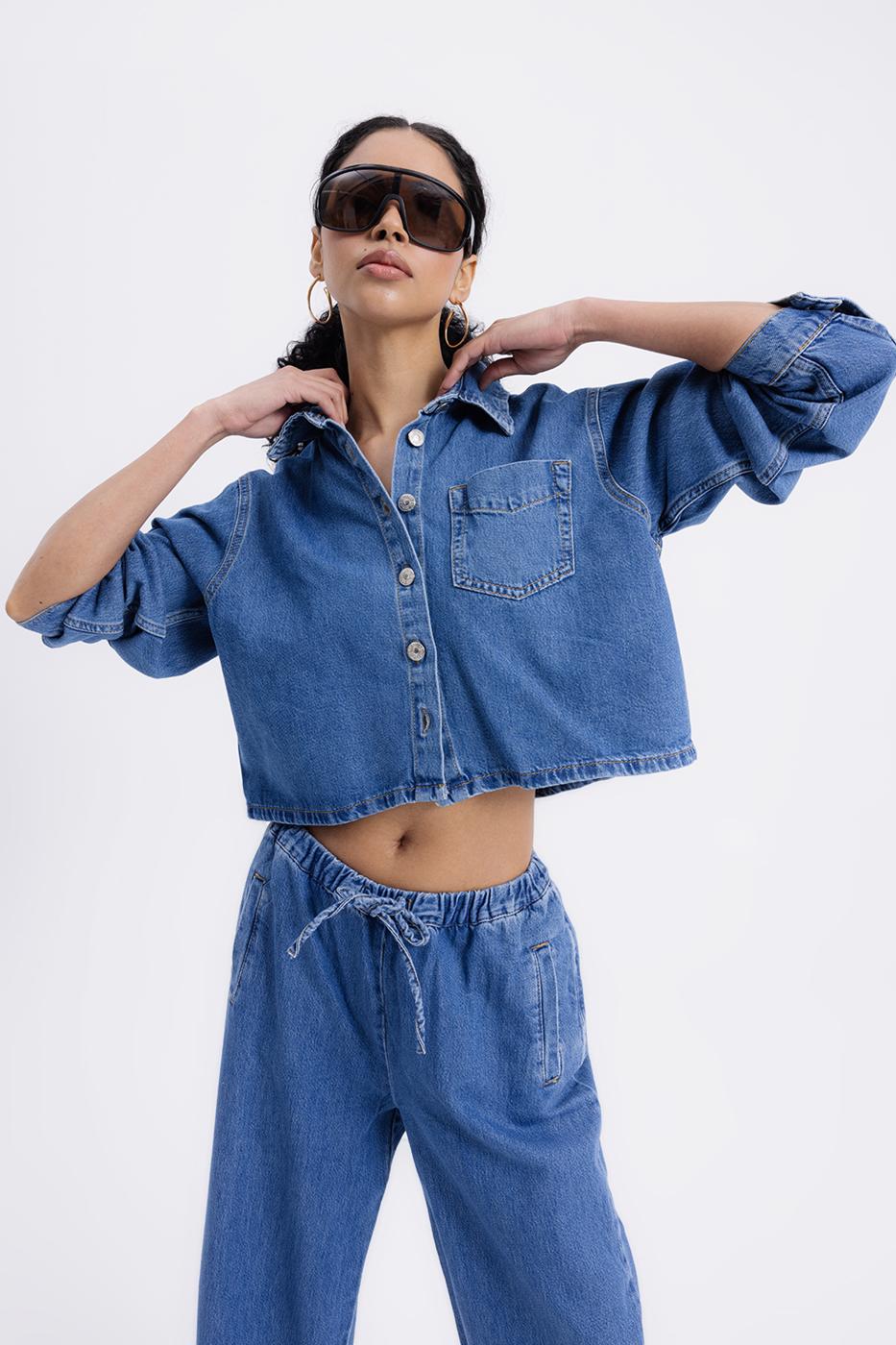 Denim Shirt with Patch Pocket Navy