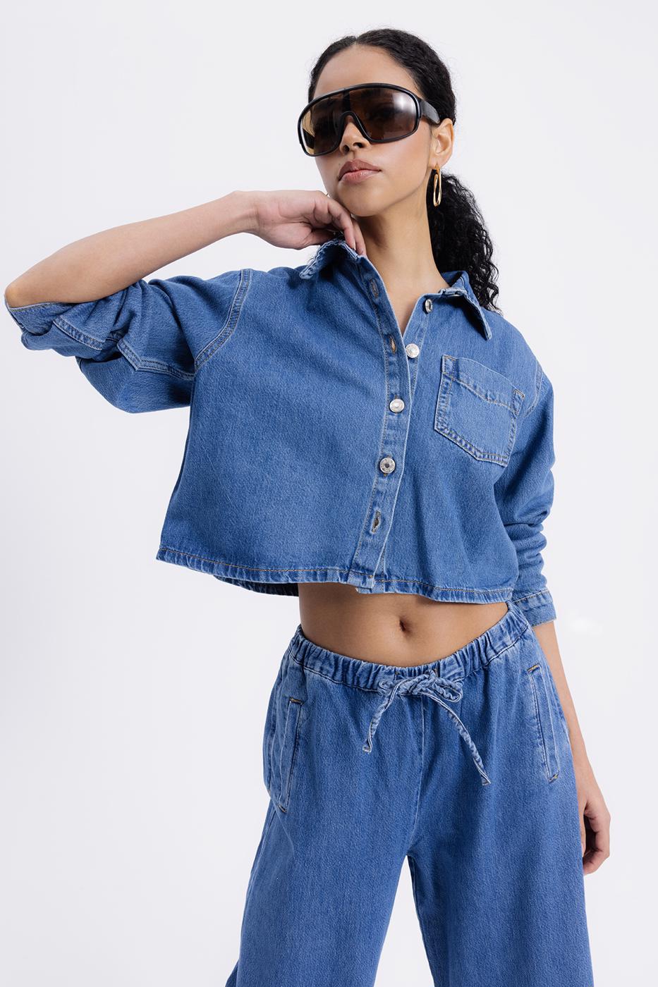 Denim Shirt with Patch Pocket Navy