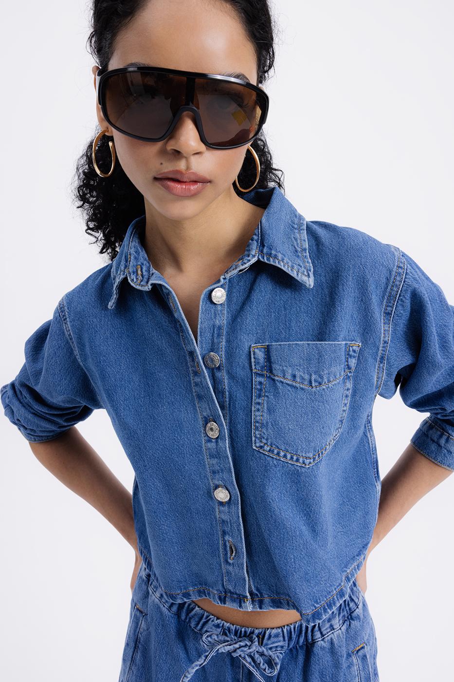 Denim Shirt with Patch Pocket Navy