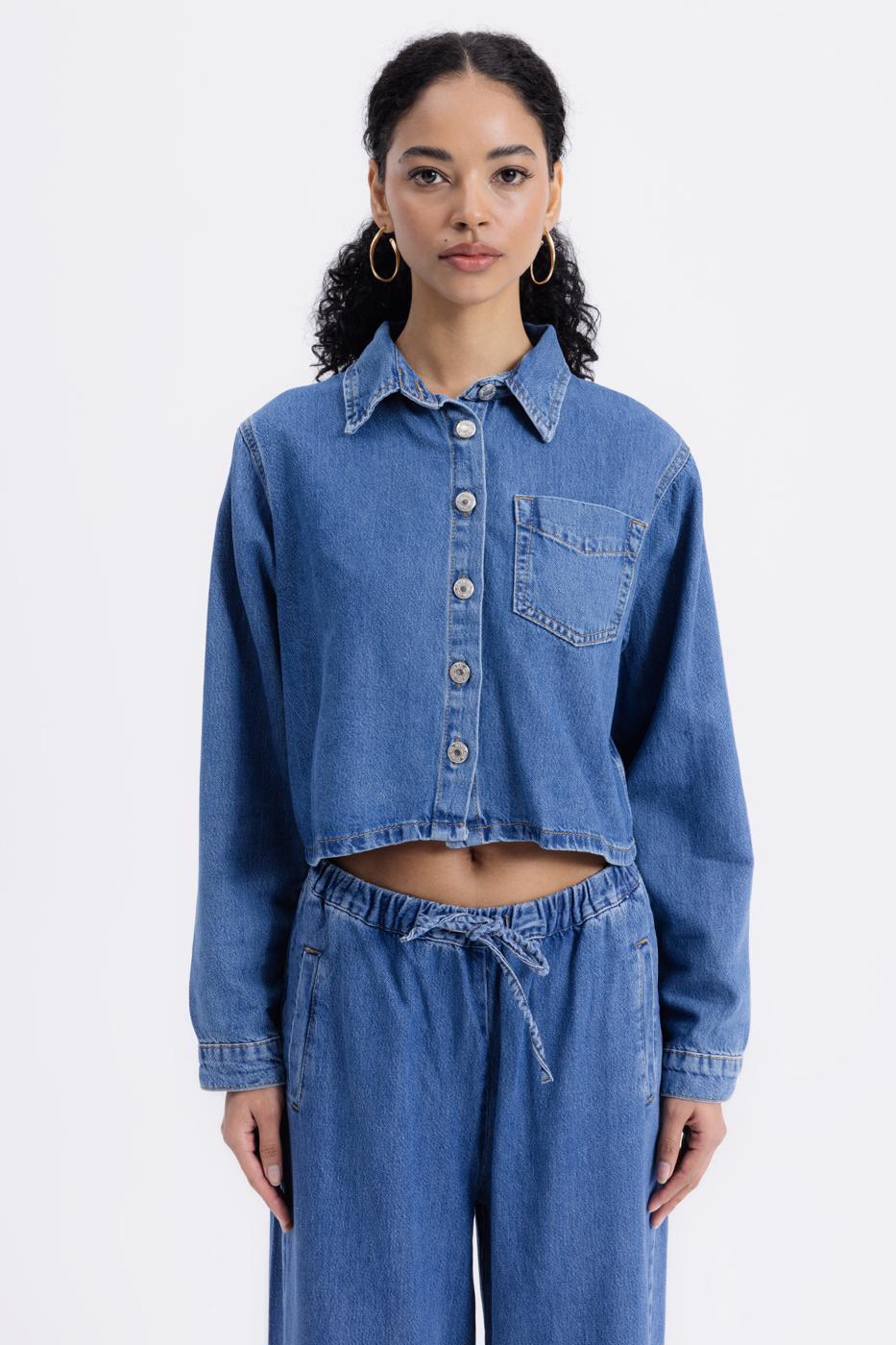 Denim Shirt with Patch Pocket Navy